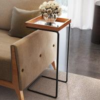 Mesa Apoio Lateral Espelhada Para Sofá Pé Preto LarFlex Cor:castanho