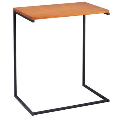 Mesa Lateral Apoio Sofá Columbus Industrial Daf Móveis 55 Cm Tampo Madeira Maciça Mel Base Aço Preto