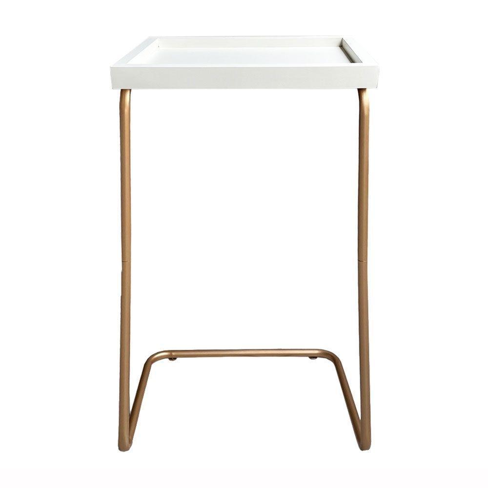 Mesa De Apoio Lateral Para Sofá Ou Cama Branca Cobre - 3