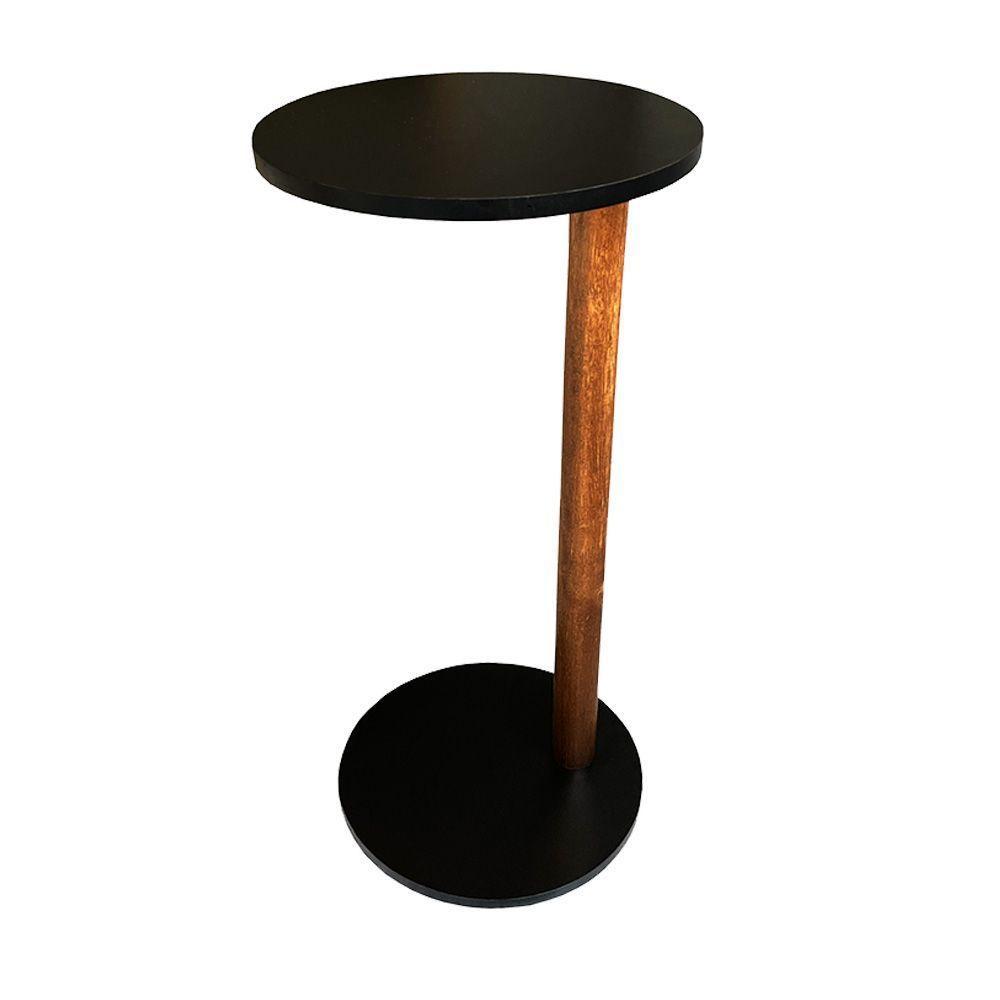 Mesa De Apoio Monopé Lateral Redonda Para Sofá Ou Cama Preta - 1