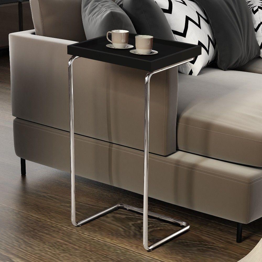 Mesa Apoio Lateral Para Sofá Pé Cromado LarFlex Cor:laca Preto - 4