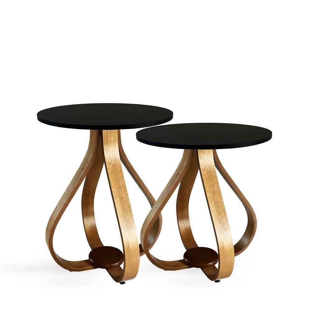 Conjunto Mesa Lateral De Canto Pés Cebola Preto - 1
