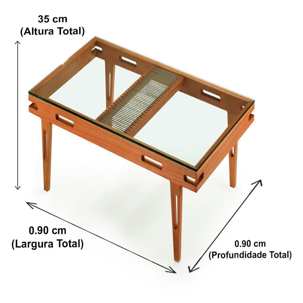 Mesa De Centro Los Ozki 90 Cm X 90 Cm Madeira Eucalipto Cedro Corda Redonda Rami E Tampo De Vidro - 5