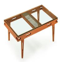 Mesa De Centro Los Ozki 90 Cm X 90 Cm Madeira Eucalipto Cedro Corda Redonda Rami E Tampo De Vidro - 1