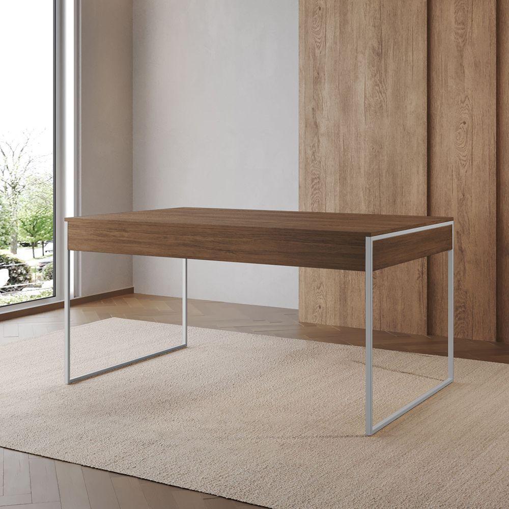 Mesa Jantar Industrial Retangular Filadélfia Amêndoa 137X90Cm Base Ferro Branco - 1