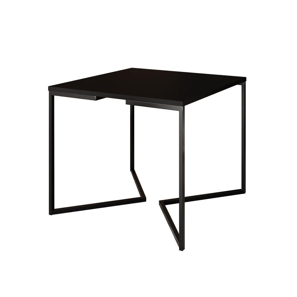 Mesa Jantar Industrial Quadrada Preta 90Cm Base V Ferro Preto - 1