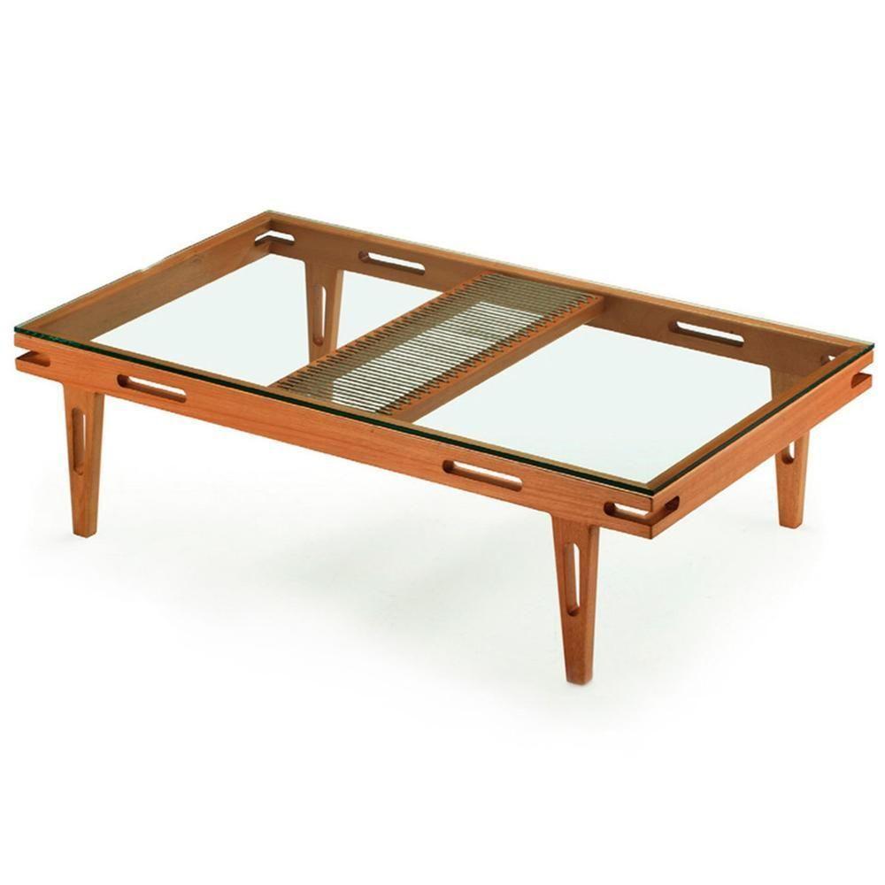 Mesa De Centro Los Ozki 150 Cm Madeira Eucalipto Cedro Corda Redonda Rami E Tampo De Vidro - 5