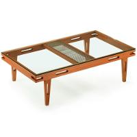 Mesa De Centro Los Ozki 150 Cm Madeira Eucalipto Cedro Corda Redonda Rami E Tampo De Vidro - 1