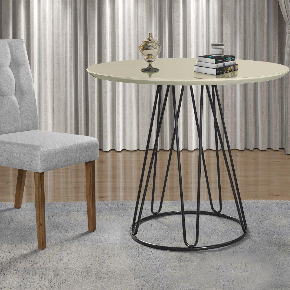 Mesa de Jantar Rubi 1,00 M Base Preta Bisart Decor Off White - 2