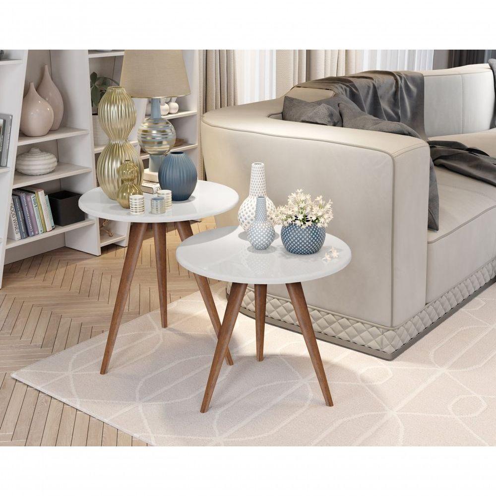 Jogo Mesa Apoio E Lateral Marlene Branco - 2