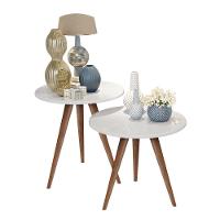 Jogo Mesa Apoio E Lateral Marlene Branco - 4