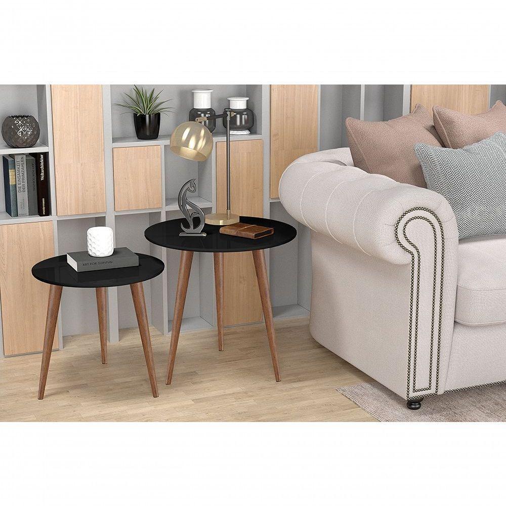 Conjunto De Mesas De Apoio E Lateral Tavares Preto - 1