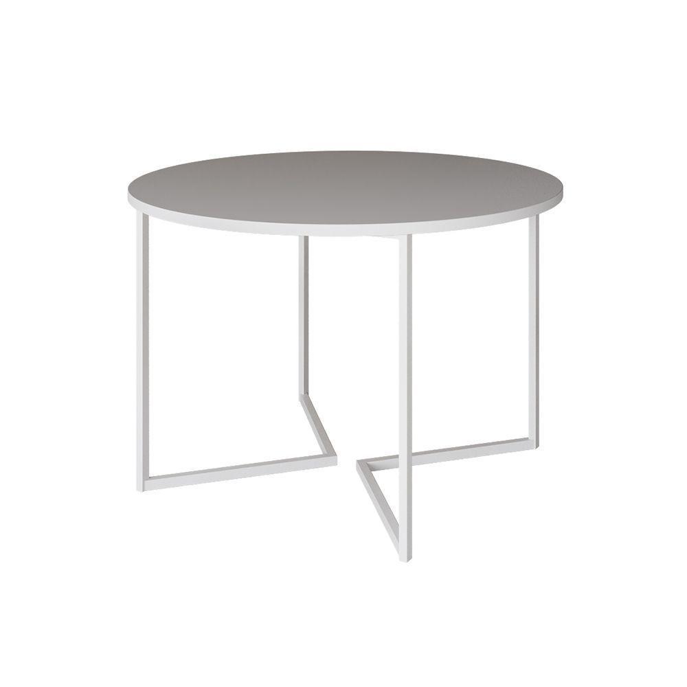 Mesa Jantar Industrial Redonda Branca 110Cm Base V Ferro Branco - 1