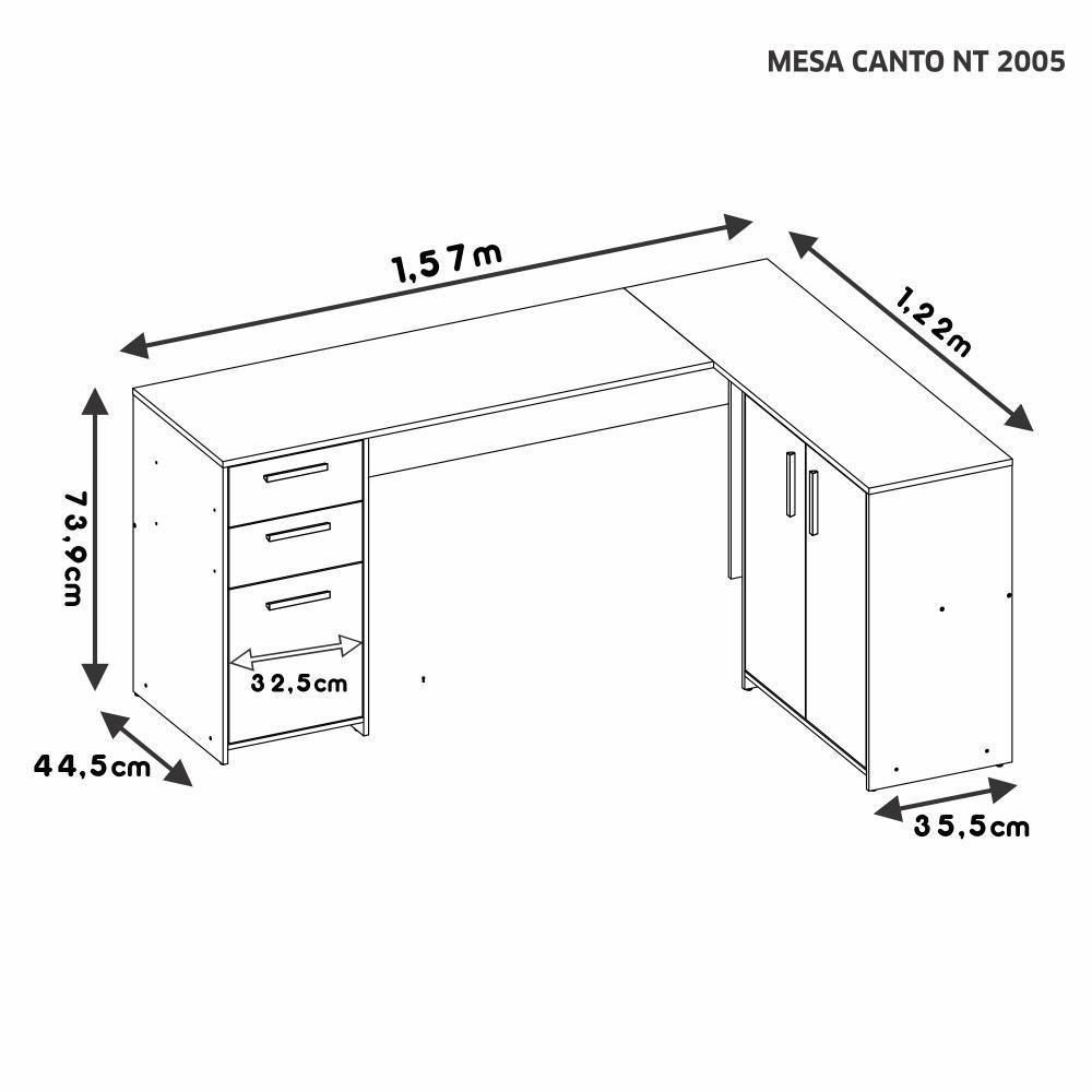 Mesa De Canto Em L Para Escritório Com 2 Gavetas E 3 Portas - 3