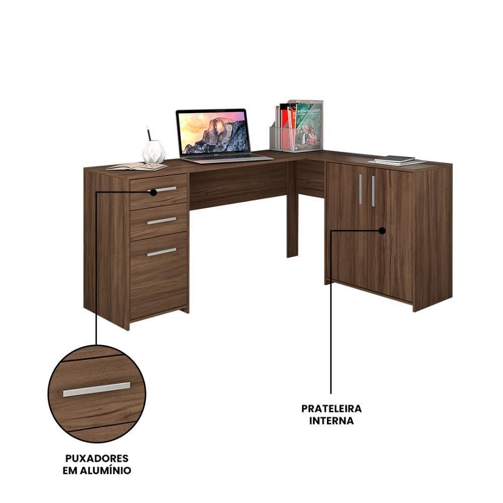 Mesa De Canto Em L Para Escritório Com 2 Gavetas E 3 Portas - 4