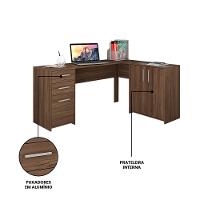 Mesa De Canto Em L Para Escritório Com 2 Gavetas E 3 Portas