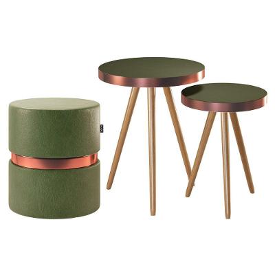 Conjunto De Mesas Laterais Sala De Estar E Puff Verde