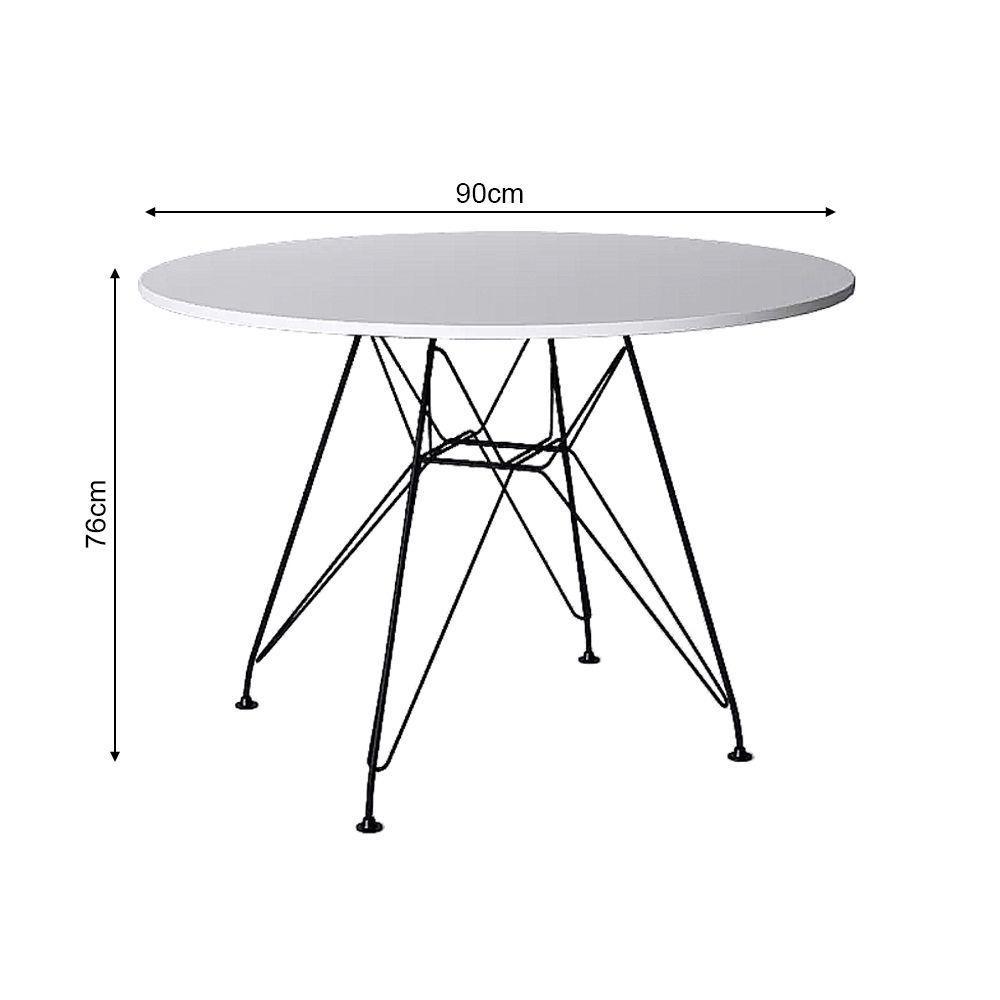 Mesa Eiffel Redonda 90Cm Tampo De Madeira Branco Com Base De Ferro Preto - 2