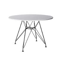Mesa Eiffel Redonda 90Cm Tampo De Madeira Branco Com Base De Ferro Preto - 1