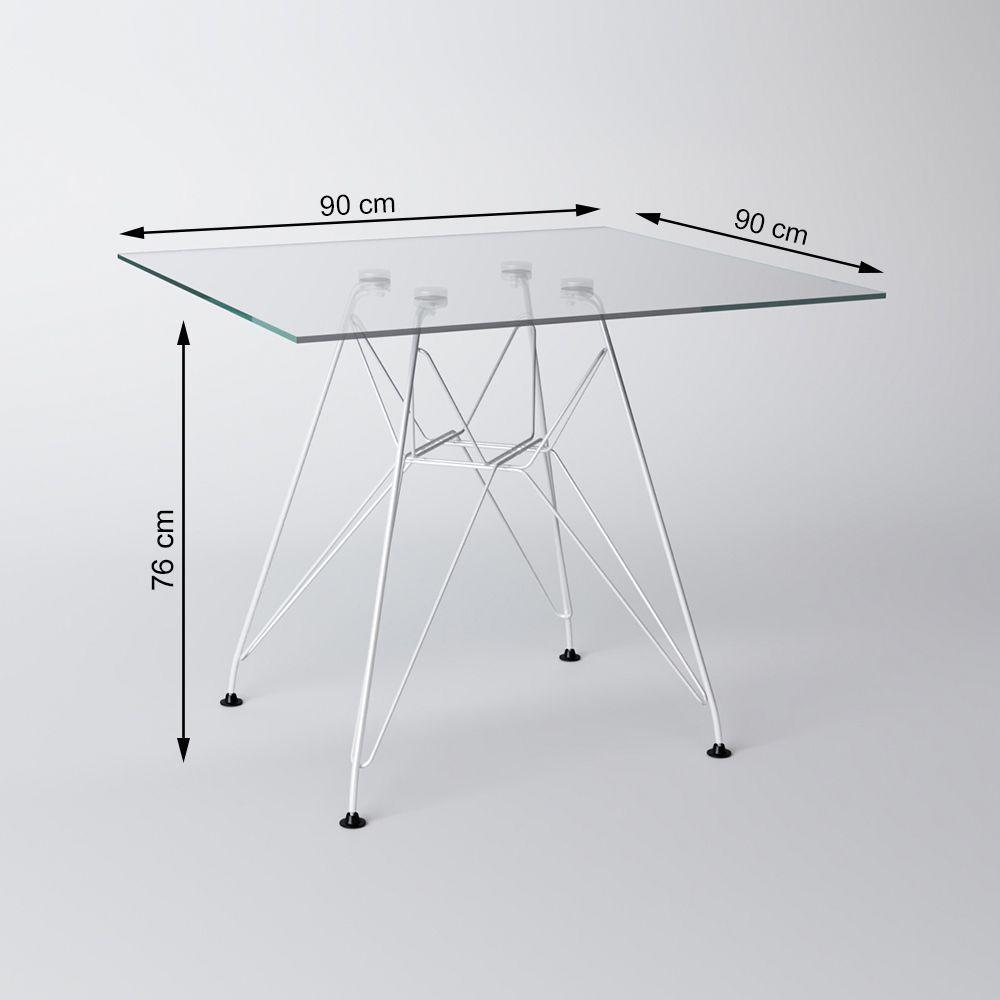 Mesa Eiffel Quadrada 90Cm Tampo De Vidro Com Base De Ferro Branco - 4