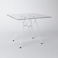Mesa Eiffel Quadrada 90Cm Tampo De Vidro Com Base De Ferro Branco - 1
