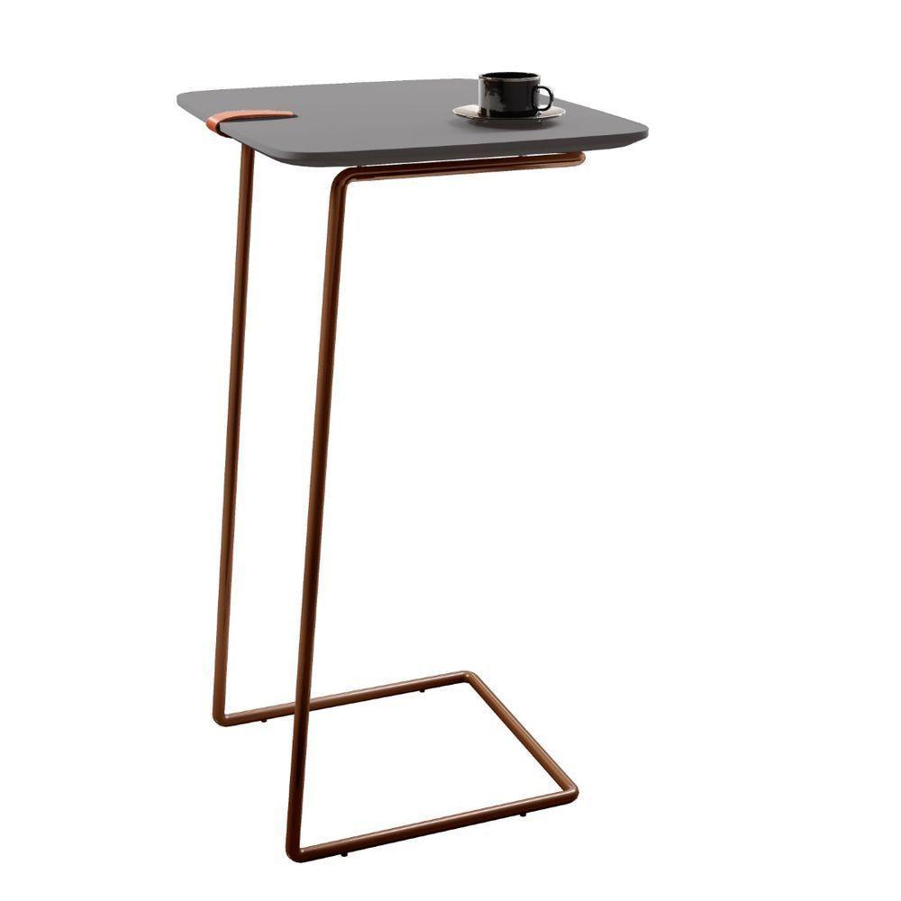Mesa Apoio Lateral Para Sofá Atenas Pé Café Laca Concreto - 1