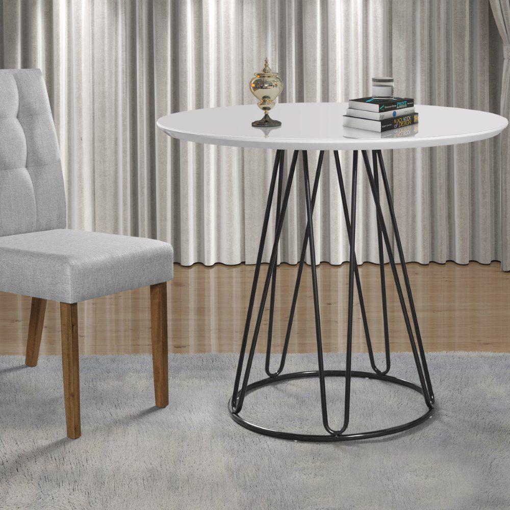 Mesa de Jantar Rubi 1,00 M Base Preta Bisart Decor Branco - 3