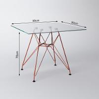 Mesa Eiffel Quadrada 90Cm Tampo De Vidro Com Base De Ferro Cobre - 2