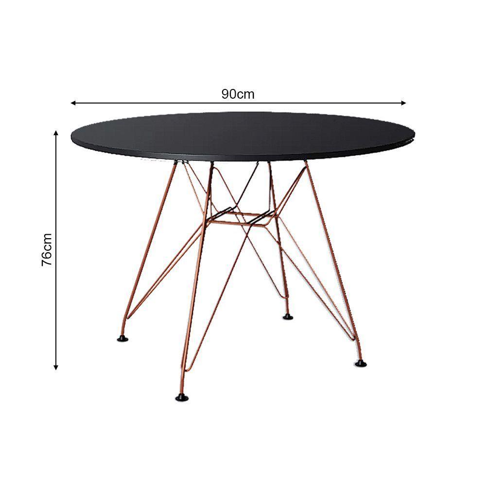 Mesa Eiffel Redonda 90Cm Tampo De Madeira Preto Com Base De Ferro Cobre - 2