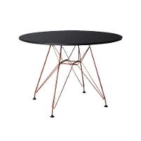 Mesa Eiffel Redonda 90Cm Tampo De Madeira Preto Com Base De Ferro Cobre - 1