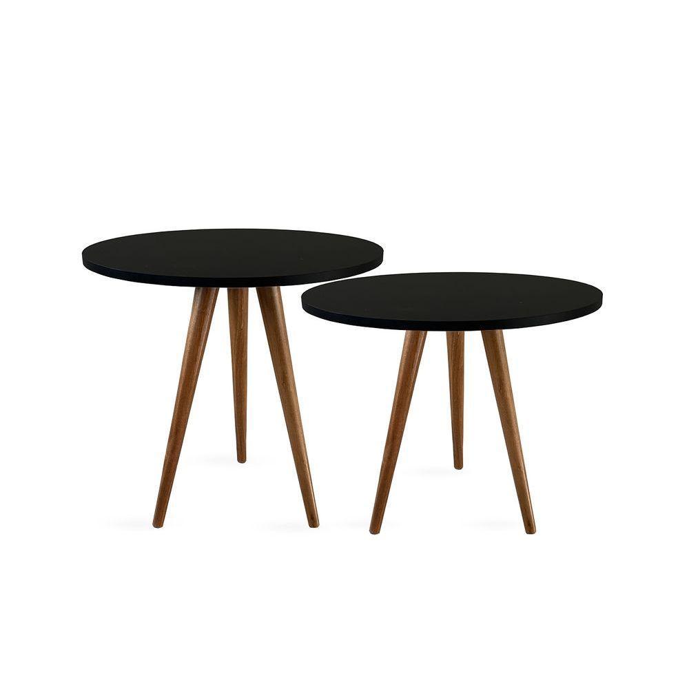 Conjunto Mesa Lateral De Canto Tripé Preto - 1
