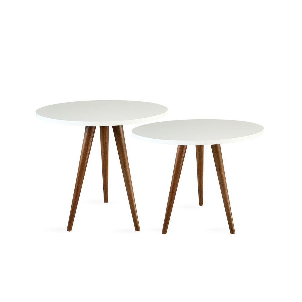 Conjunto Mesa Lateral De Canto Tripé Branco - 1
