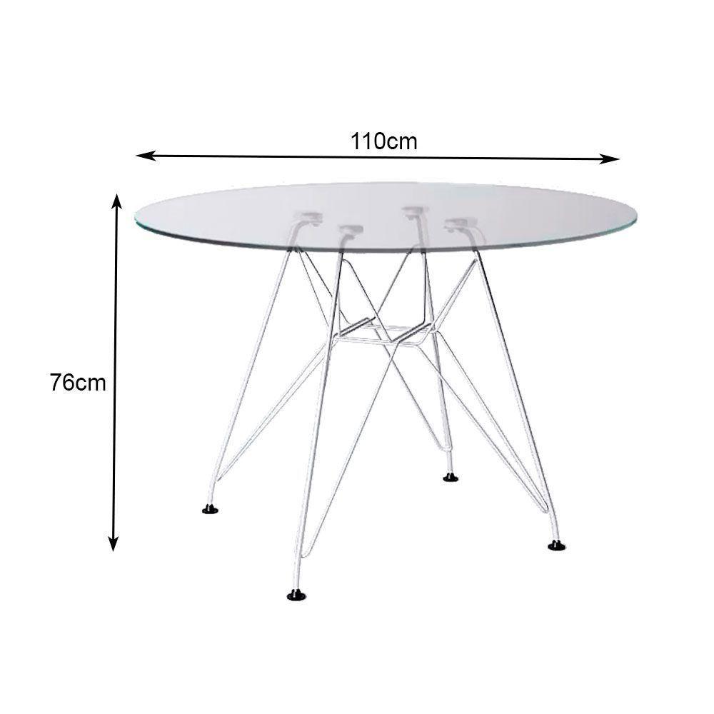 Mesa Eiffel Redonda 110Cm Tampo De Vidro Com Base De Ferro Branco - 2