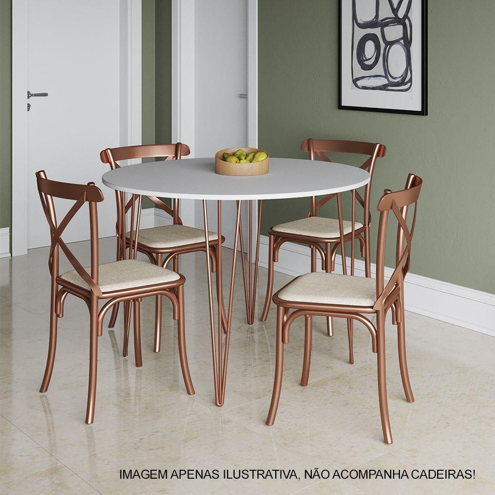 Mesa Jantar Redonda Branca Hairpin 90Cm Elen Base Cobre - Preto - 3