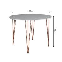 Mesa Jantar Redonda Branca Hairpin 90Cm Elen Base Cobre - Preto - 2