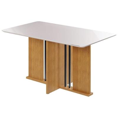 Mesa Sala De Jantar Graciosa Tampo Com Vidro 120X80Cm Cinamomo/Off White Cinamomo/Off White