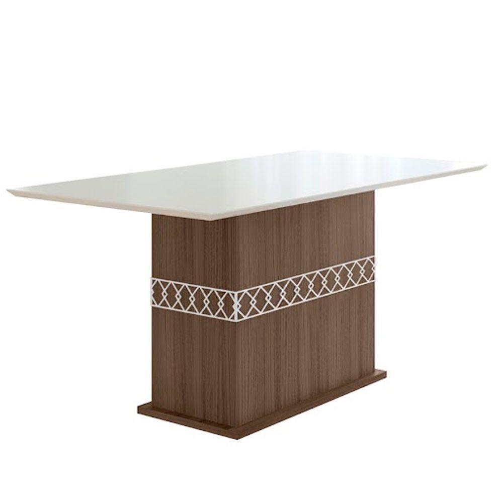 Mesa Para Sala De Jantar 160Cm Retangular Tampo Chanfrado Agata Poliman Amêndoa Com Off White - 1