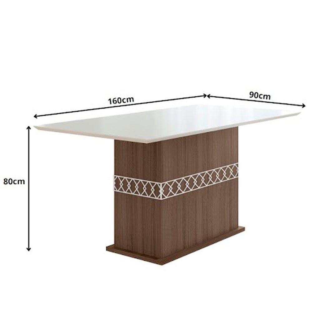 Mesa Para Sala De Jantar 160Cm Retangular Tampo Chanfrado Agata Poliman Amêndoa Com Off White - 3