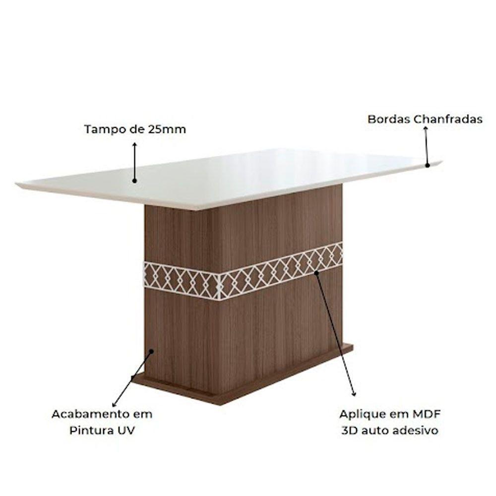 Mesa Para Sala De Jantar 160Cm Retangular Tampo Chanfrado Agata Poliman Amêndoa Com Off White - 4