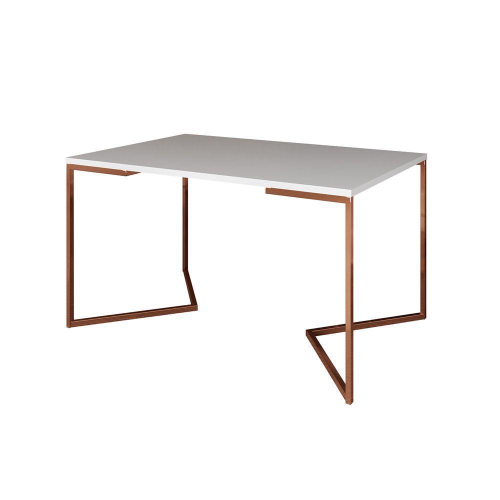 Mesa Jantar Industrial Retangular 137X90Cm Branca Base Cobre V - 1