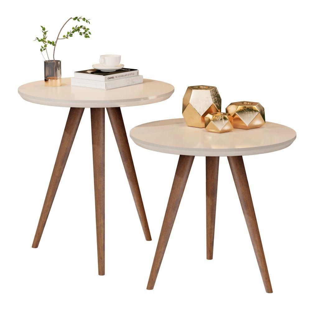 Mesinhas Lateral E Apoio Retrô Pés Palito Off White - 2