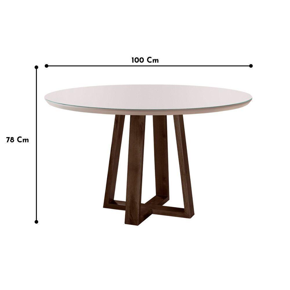 Mesa De Jantar Redonda Natalle Madeira Maciça E Tampo Com Vidro 100Cm Móveis Mix Castanho/Off White - 5