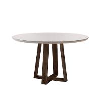 Mesa De Jantar Redonda Natalle Madeira Maciça E Tampo Com Vidro 100Cm Móveis Mix Castanho/Off White - 1