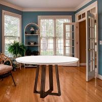 Mesa De Jantar Redonda Natalle Madeira Maciça E Tampo Com Vidro 100Cm Móveis Mix Castanho/Off White