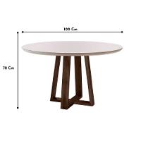 Mesa De Jantar Redonda Natalle Madeira Maciça E Tampo Com Vidro 100Cm Móveis Mix Castanho/Off White - 7