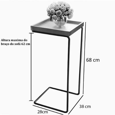 Mesa Apoio Lateral Espelhada Para Sofá Pé Cromado LarFlex Cor:branco