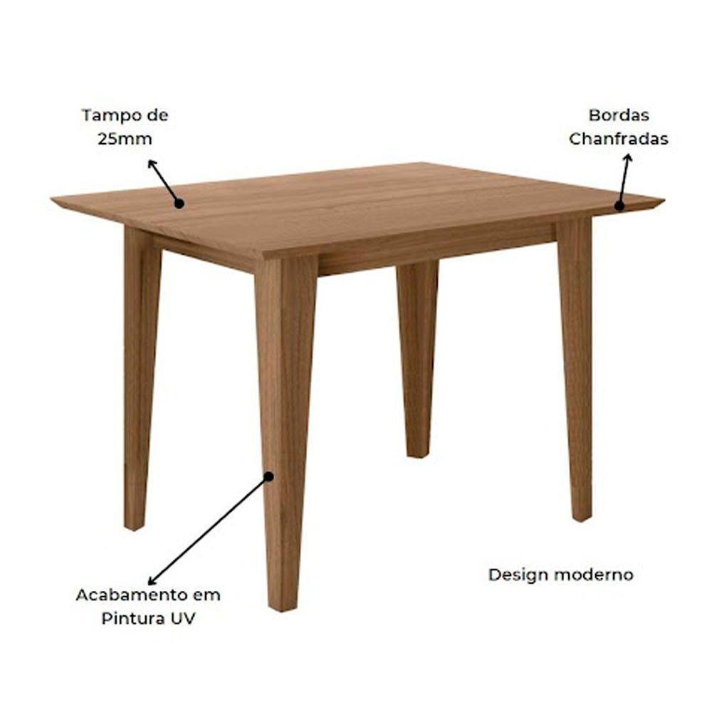 Mesa Para Sala De Jantar 120Cm Retangular Tampo Chanfrado Kate Poliman Carvalho - 4