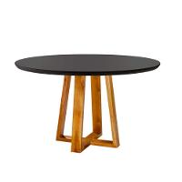 Mesa De Jantar Redonda 120Cm Madeira Maciça E Tampo Com Vidro Preto Stellar Mel/Preto Stellar - 1