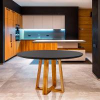 Mesa De Jantar Redonda 120Cm Madeira Maciça E Tampo Com Vidro Preto Stellar Mel/Preto Stellar - 4