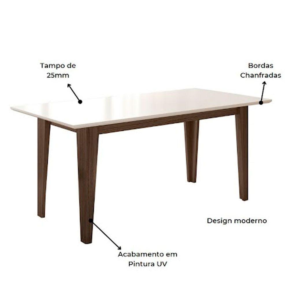 Mesa Para Sala De Jantar 160Cm Retangular Tampo Chanfrado Liz Poliman Amêndoa Com Off White - 5